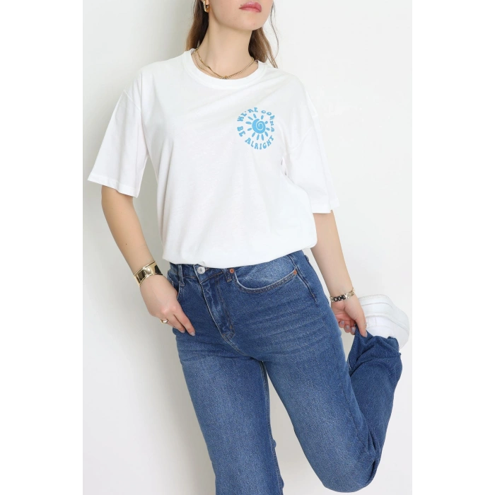 Kompakt Penye Unisex Tişört Beyazmavi1 - 55064.1872.