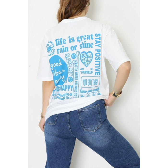 Kompakt Penye Unisex Tişört Beyazmavi1 - 55064.1872.