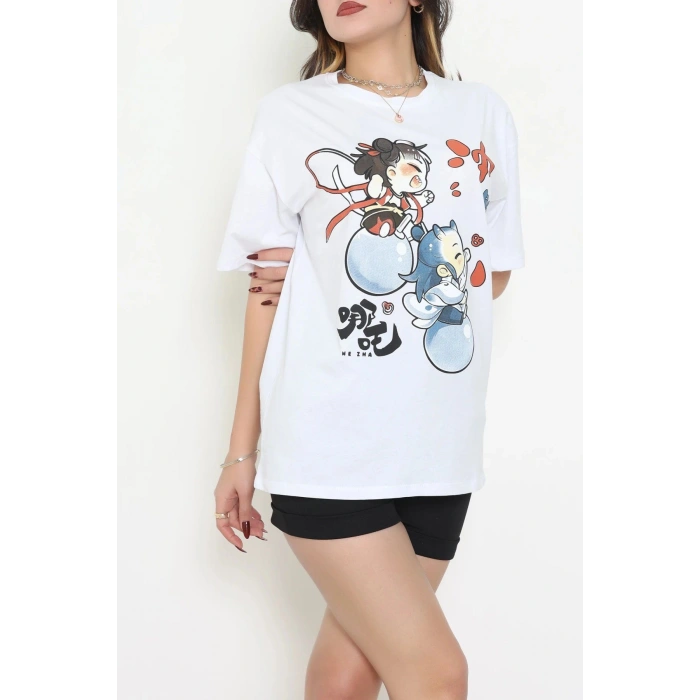Kompakt Penye Unisex Tişört Beyazmavi3 - 55064.1872.