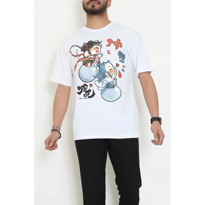 Kompakt Penye Unisex Tişört Beyazmavi3 - 55064.1872.