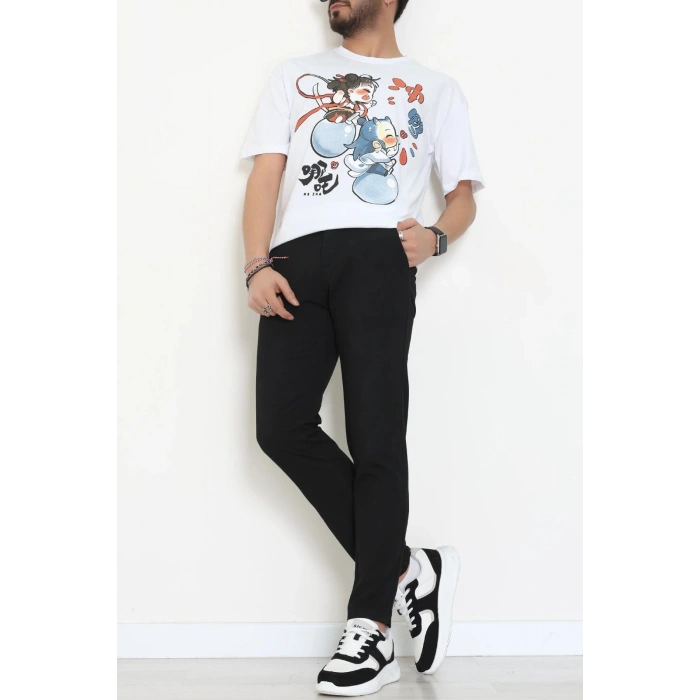 Kompakt Penye Unisex Tişört Beyazmavi3 - 55064.1872.