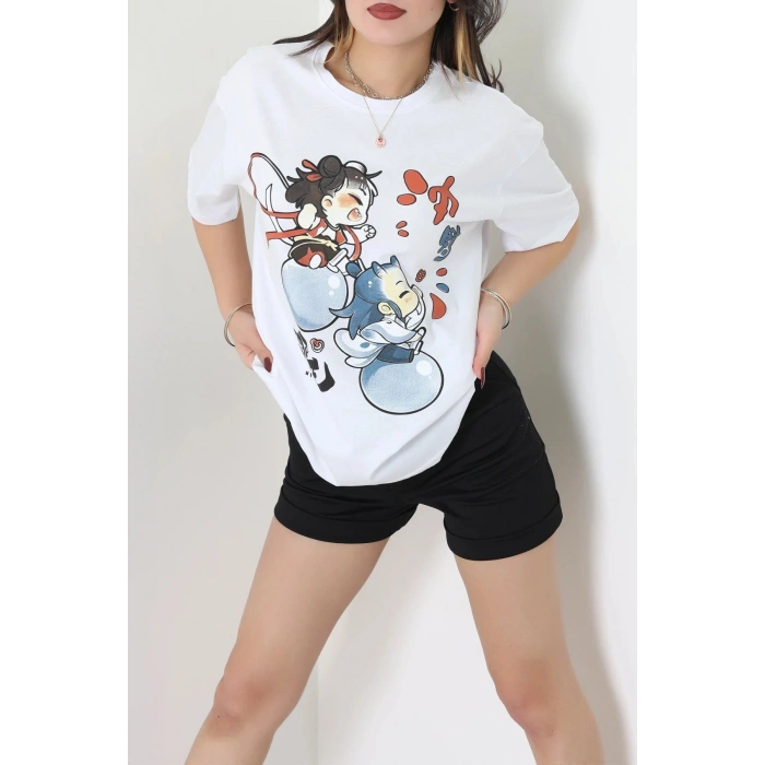 Kompakt Penye Unisex Tişört Beyazmavi3 - 55064.1872.