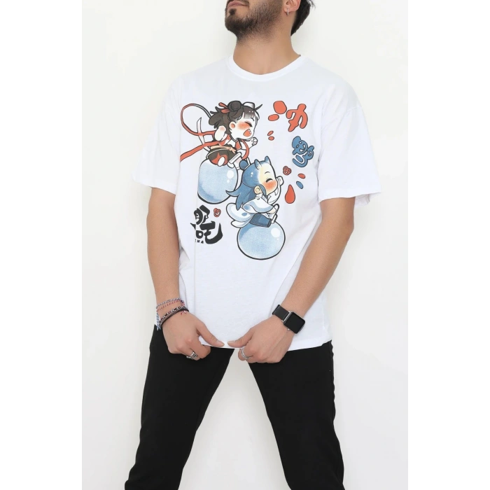 Kompakt Penye Unisex Tişört Beyazmavi3 - 55064.1872.