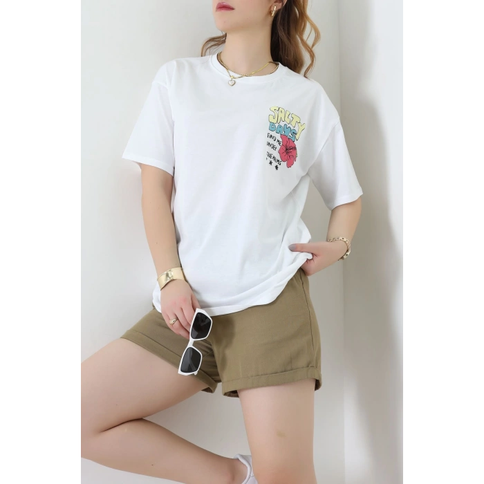 Kompakt Penye Unisex Tişört Beyazsarı - 55064.1872.