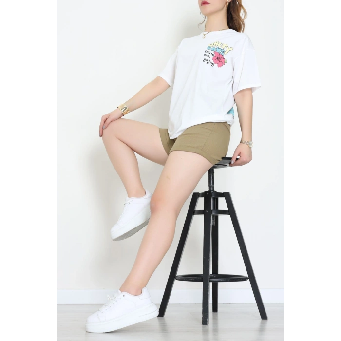 Kompakt Penye Unisex Tişört Beyazsarı - 55064.1872.