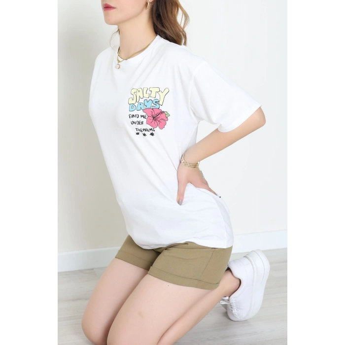 Kompakt Penye Unisex Tişört Beyazsarı - 55064.1872.