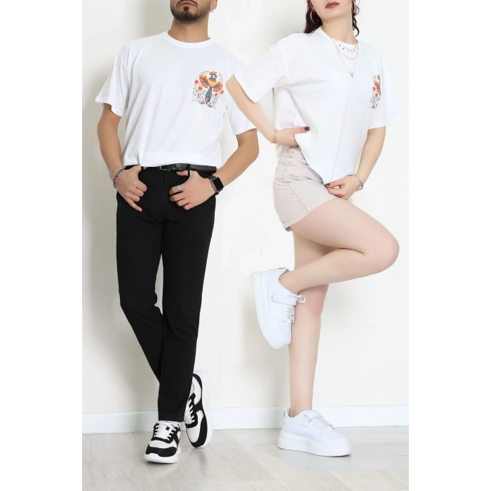Kompakt Penye Unisex Tişört Beyazturuncu - 55064.1872.