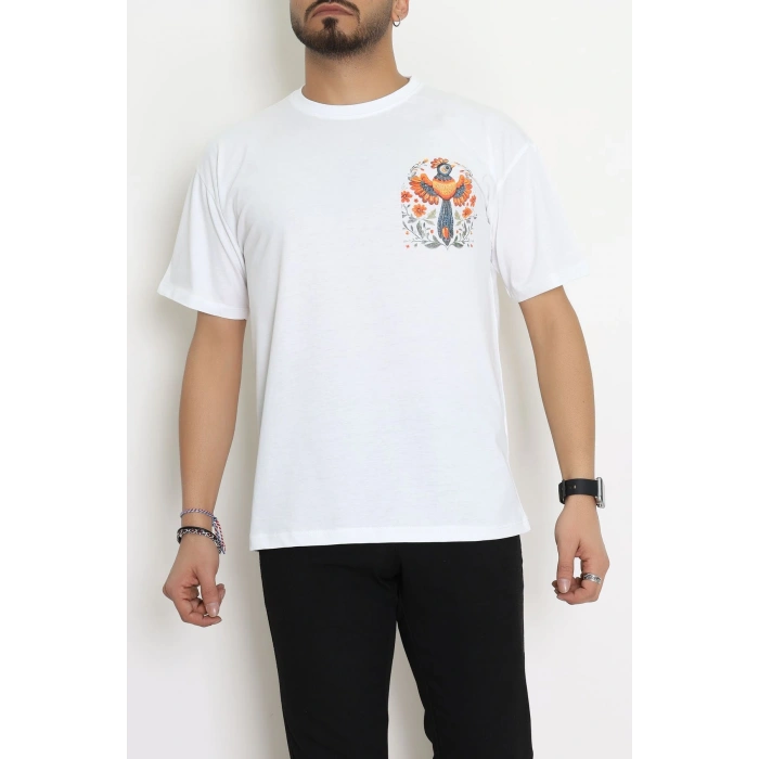 Kompakt Penye Unisex Tişört Beyazturuncu - 55064.1872.