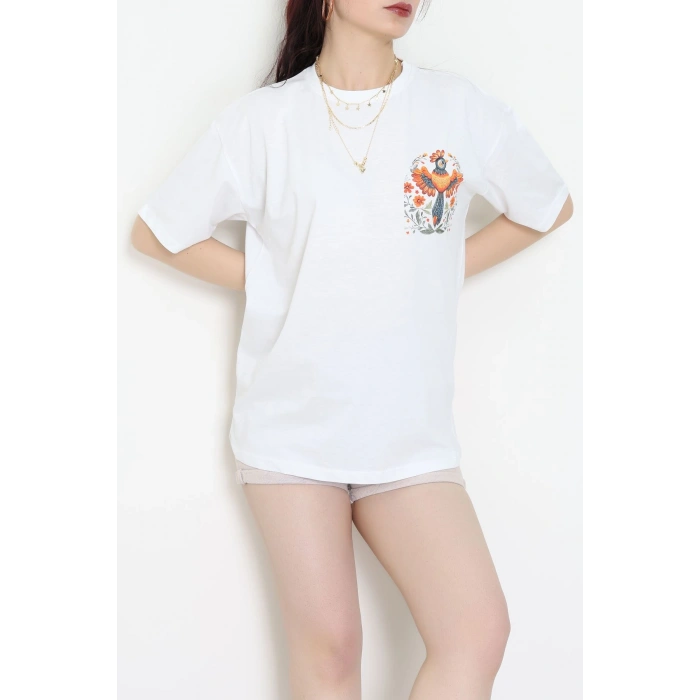 Kompakt Penye Unisex Tişört Beyazturuncu - 55064.1872.