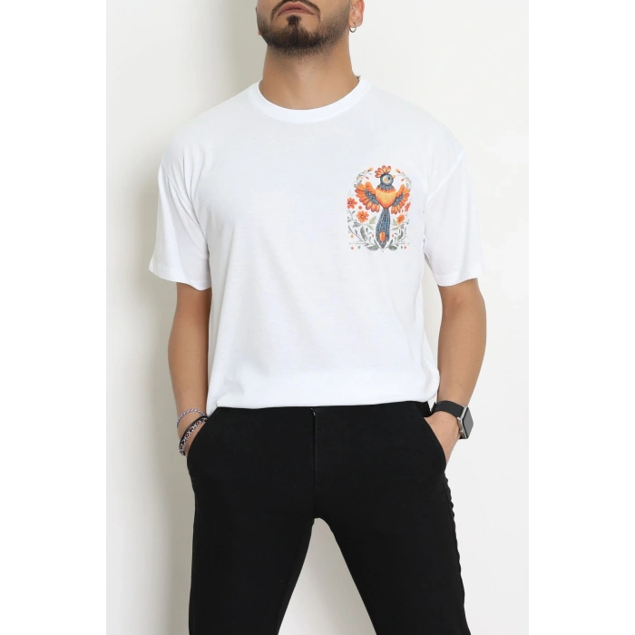 Kompakt Penye Unisex Tişört Beyazturuncu - 55064.1872.