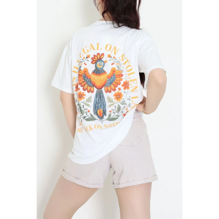 Kompakt Penye Unisex Tişört Beyazturuncu - 55064.1872.