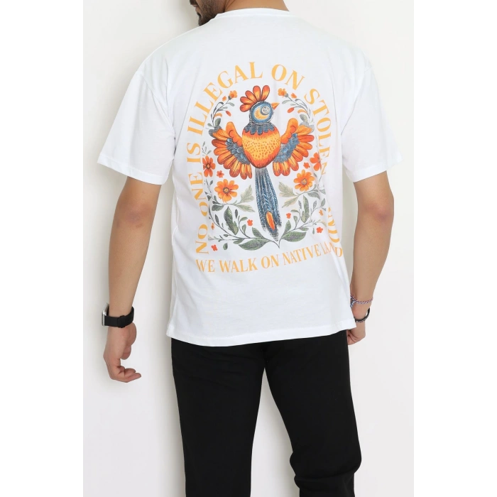 Kompakt Penye Unisex Tişört Beyazturuncu - 55064.1872.