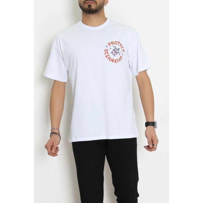 Kompakt Penye Unisex Tişört Beyazyeşil - 55064.1872.