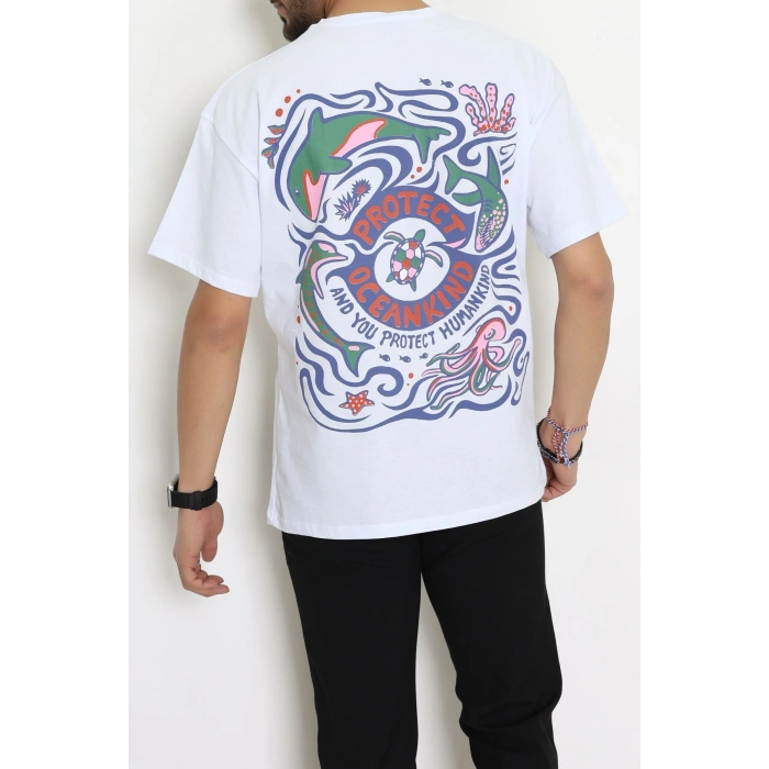 Kompakt Penye Unisex Tişört Beyazyeşil - 55064.1872.