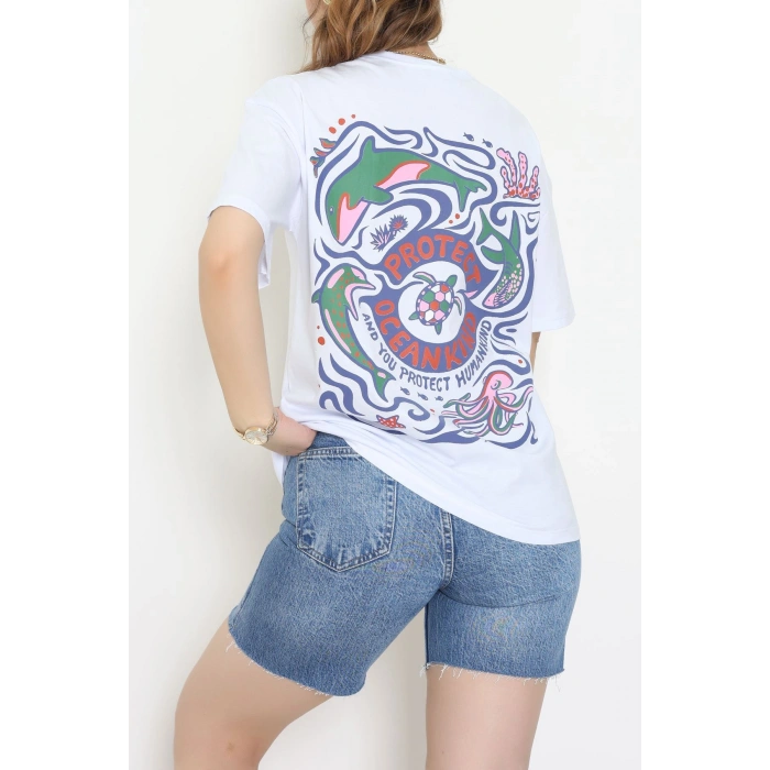 Kompakt Penye Unisex Tişört Beyazyeşil - 55064.1872.