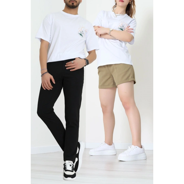 Kompakt Penye Unisex Tişört Beyazzümrüt - 55064.1872.