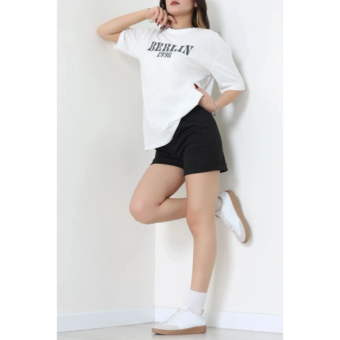 Kompakt Penye Unisex Tişört Ekrubej - 55064.1872.
