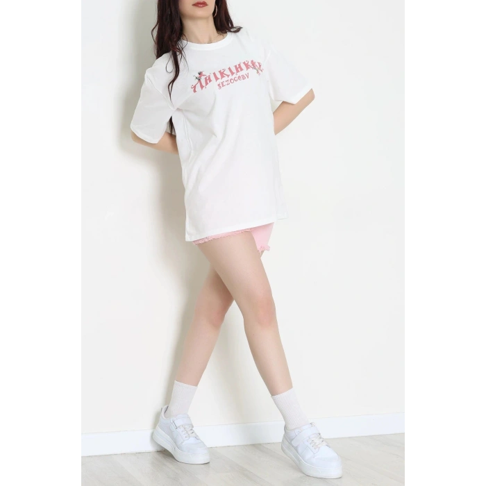 Kompakt Penye Unisex Tişört Ekrupembe - 55064.1872.