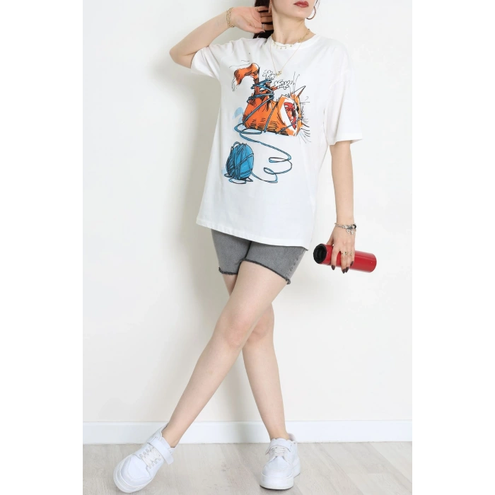 Kompakt Penye Unisex Tişört Ekruturuncu - 55064.1872.