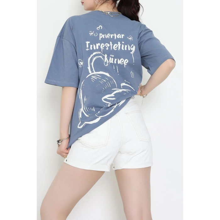 Kompakt Penye Unisex Tişört İndigo - 55064.1872.