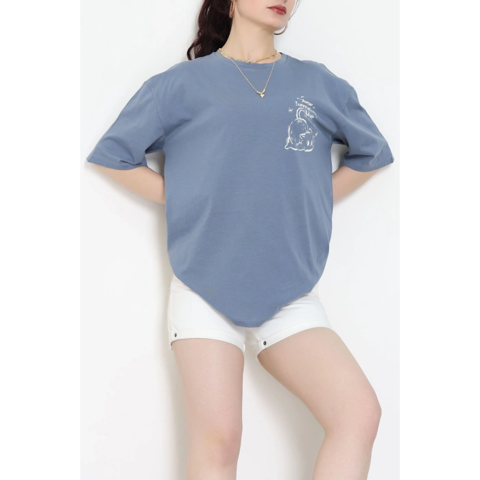 Kompakt Penye Unisex Tişört İndigo - 55064.1872.