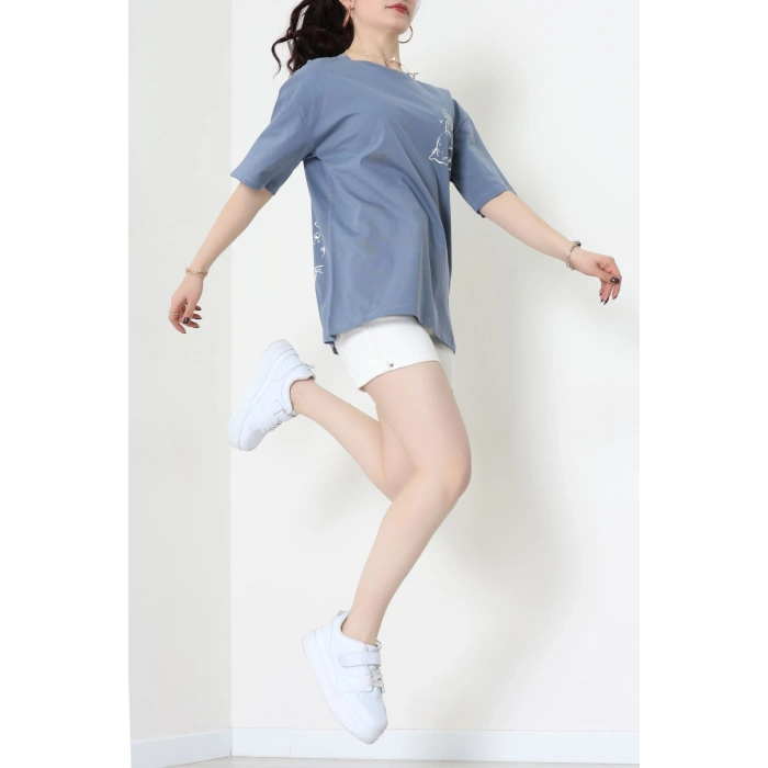 Kompakt Penye Unisex Tişört İndigo - 55064.1872.