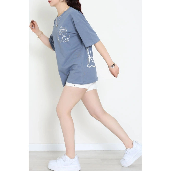 Kompakt Penye Unisex Tişört İndigo - 55064.1872.