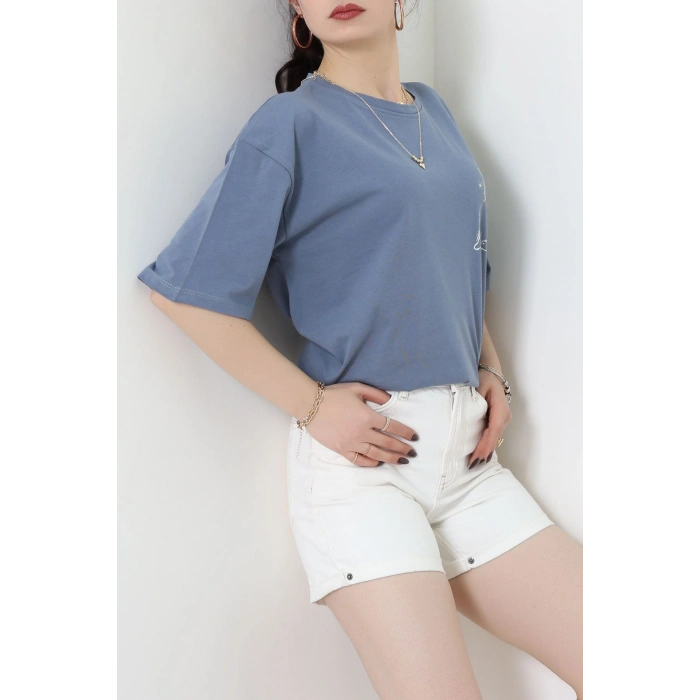 Kompakt Penye Unisex Tişört İndigo - 55064.1872.