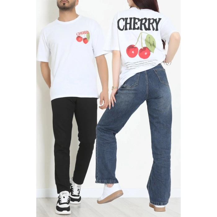 Kompakt Penye Unisex Tişört Kırmızıbeyaz - 55064.1872.