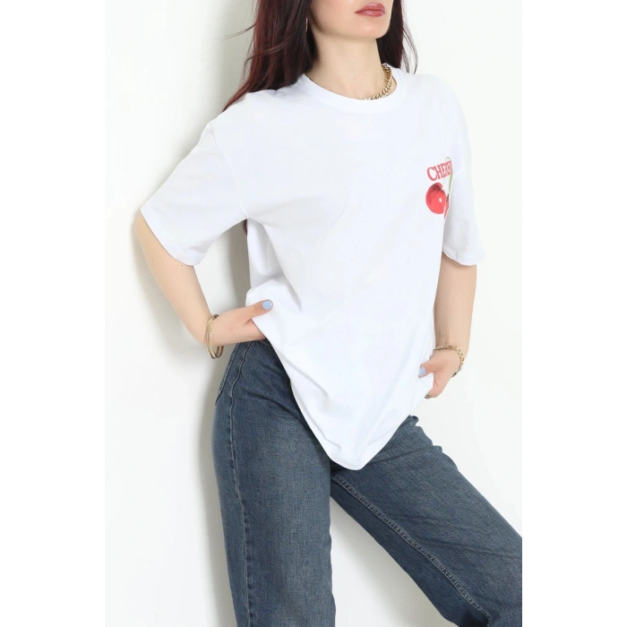 Kompakt Penye Unisex Tişört Kırmızıbeyaz - 55064.1872.