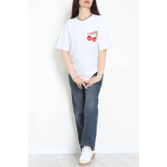 Kompakt Penye Unisex Tişört Kırmızıbeyaz - 55064.1872.