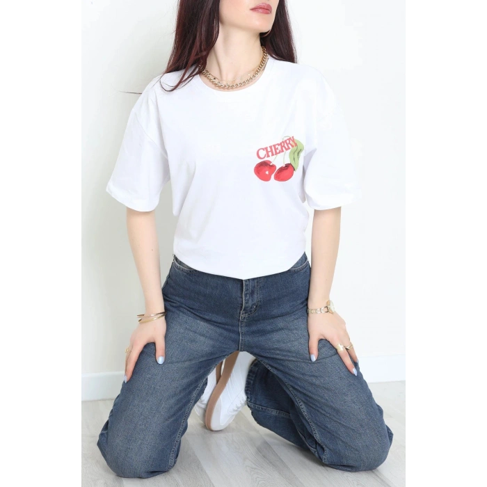 Kompakt Penye Unisex Tişört Kırmızıbeyaz - 55064.1872.