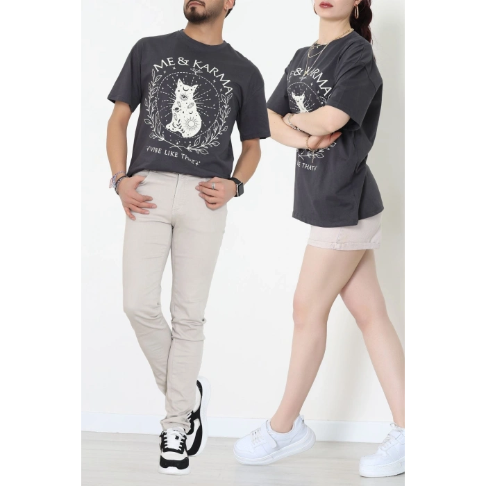 Kompakt Penye Unisex Tişört Koyufüme - 55064.1872.