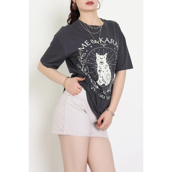 Kompakt Penye Unisex Tişört Koyufüme - 55064.1872.