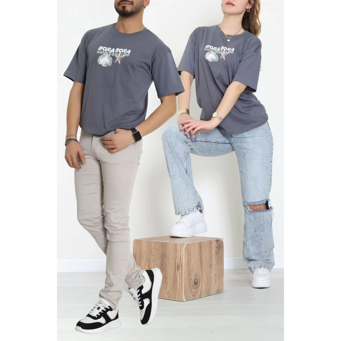 Kompakt Penye Unisex Tişört Koyugri - 55064.1872.