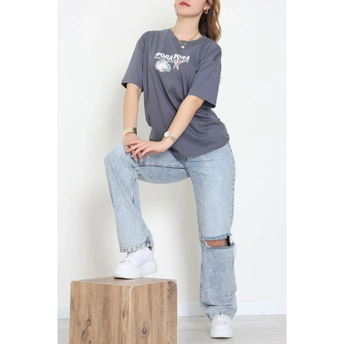 Kompakt Penye Unisex Tişört Koyugri - 55064.1872.