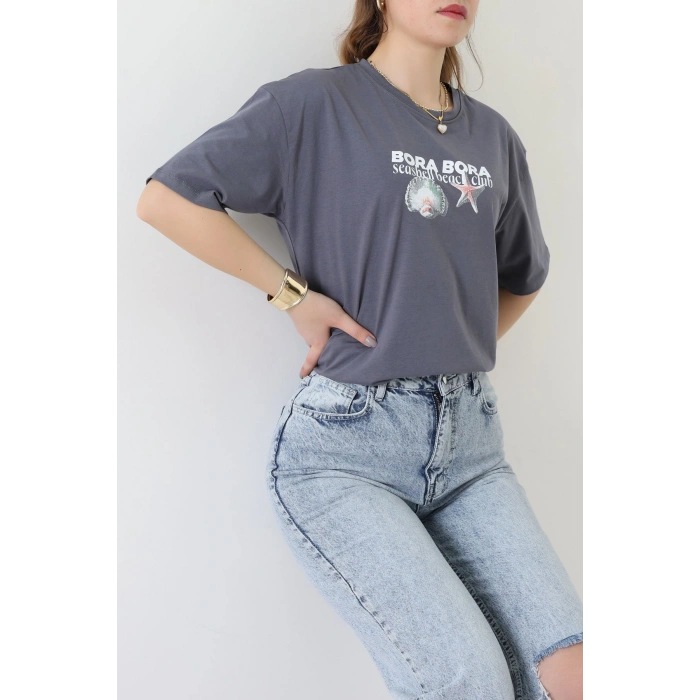 Kompakt Penye Unisex Tişört Koyugri - 55064.1872.