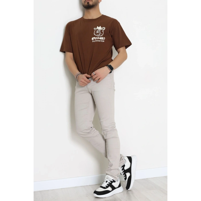 Kompakt Penye Unisex Tişört Kremkahve - 55064.1872.