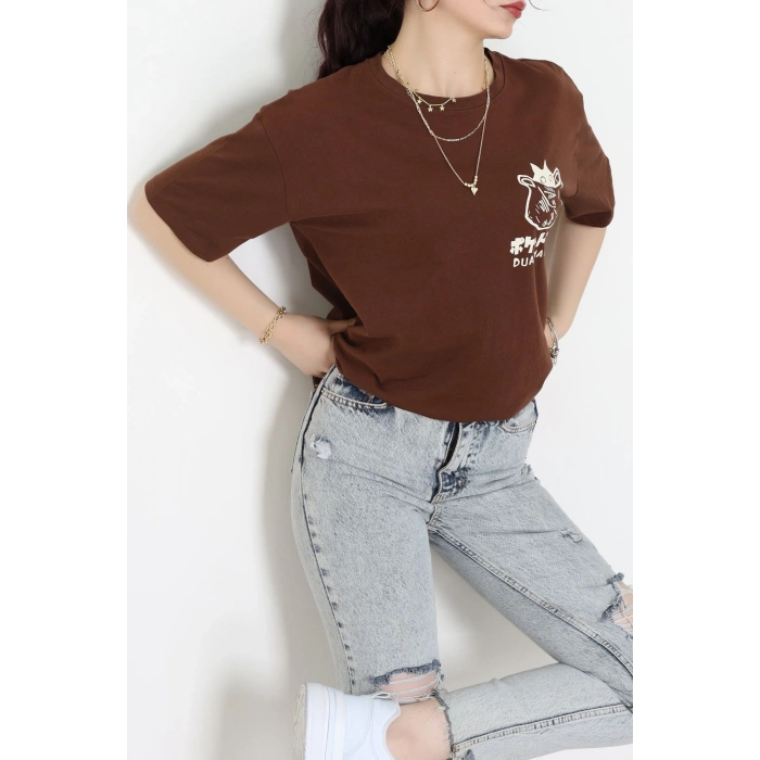 Kompakt Penye Unisex Tişört Kremkahve - 55064.1872.