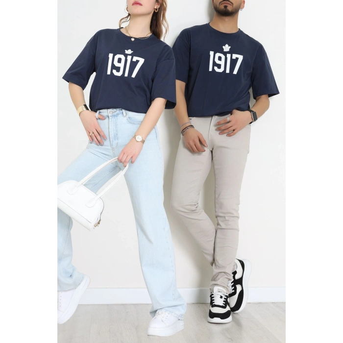 Kompakt Penye Unisex Tişört Lacivert - 55064.1872.