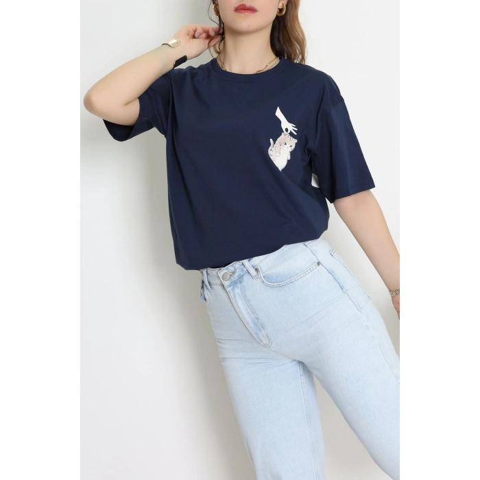 Kompakt Penye Unisex Tişört Lacivertkrem - 55064.1872.