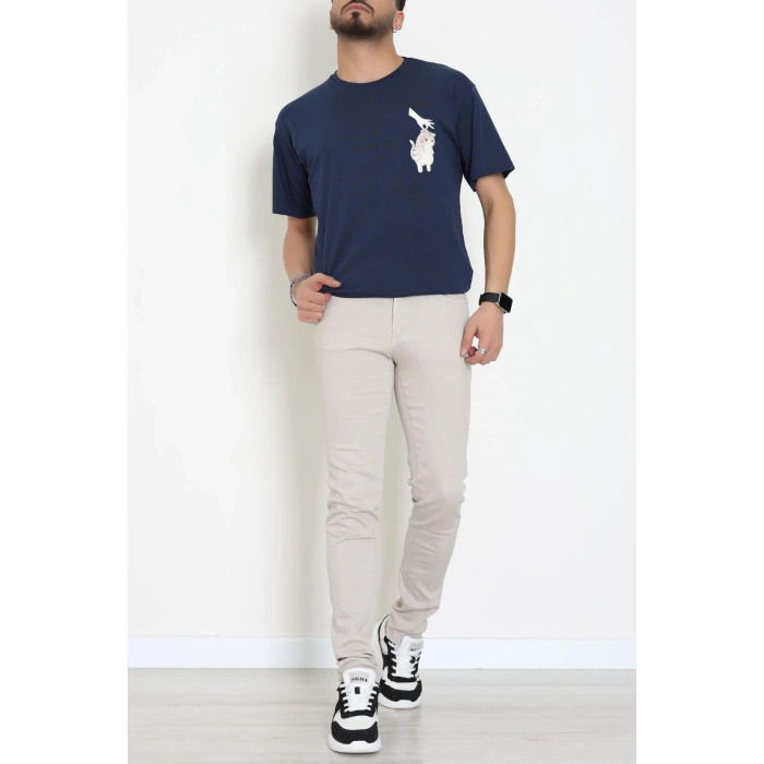 Kompakt Penye Unisex Tişört Lacivertkrem - 55064.1872.