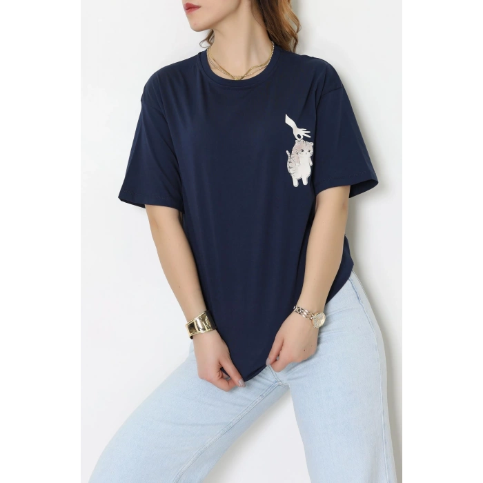 Kompakt Penye Unisex Tişört Lacivertkrem - 55064.1872.