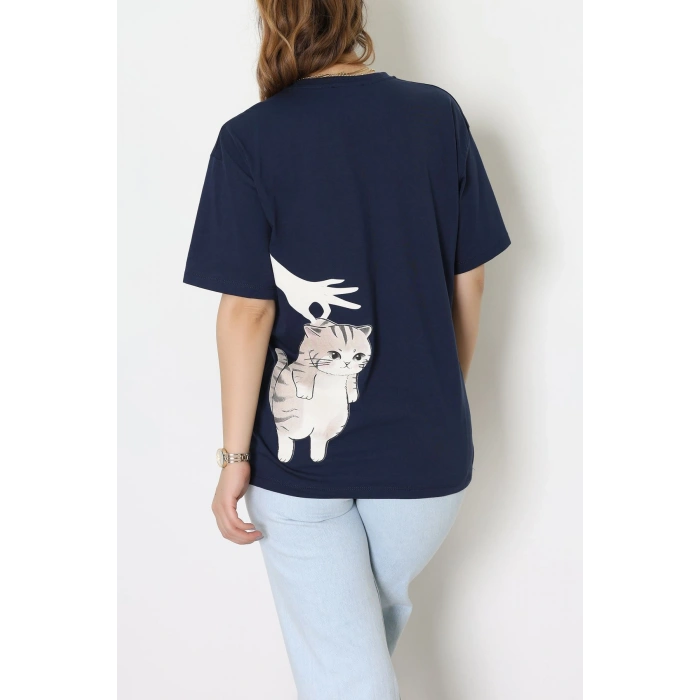 Kompakt Penye Unisex Tişört Lacivertkrem - 55064.1872.