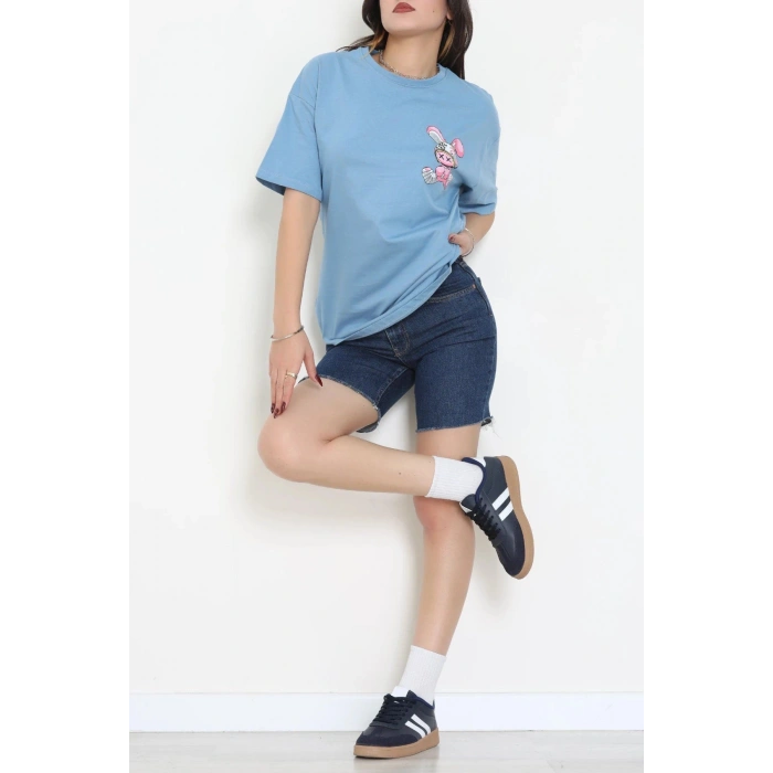 Kompakt Penye Unisex Tişört Mavipembe - 55064.1872.