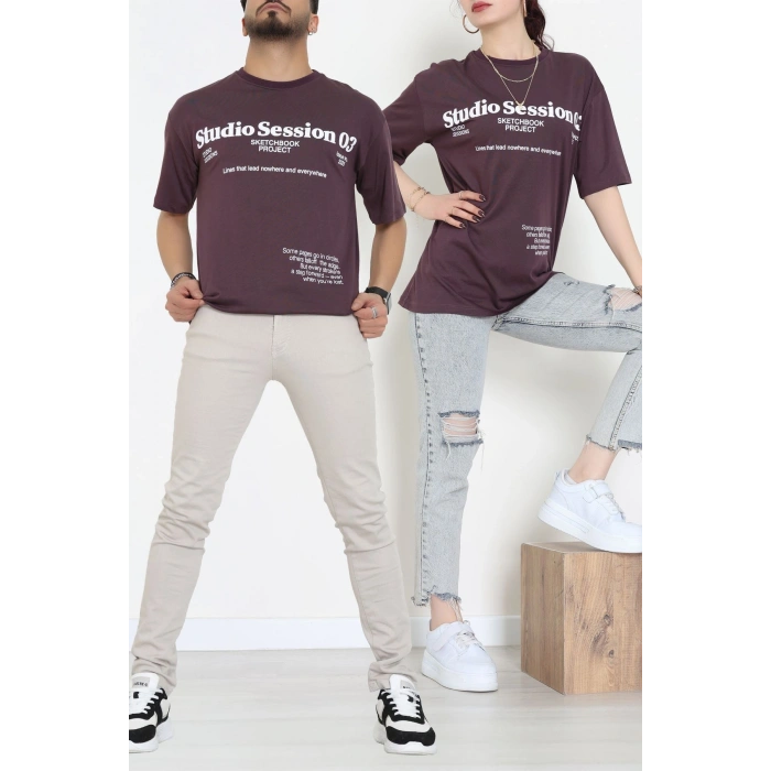 Kompakt Penye Unisex Tişört Mürdüm - 55064.1872.