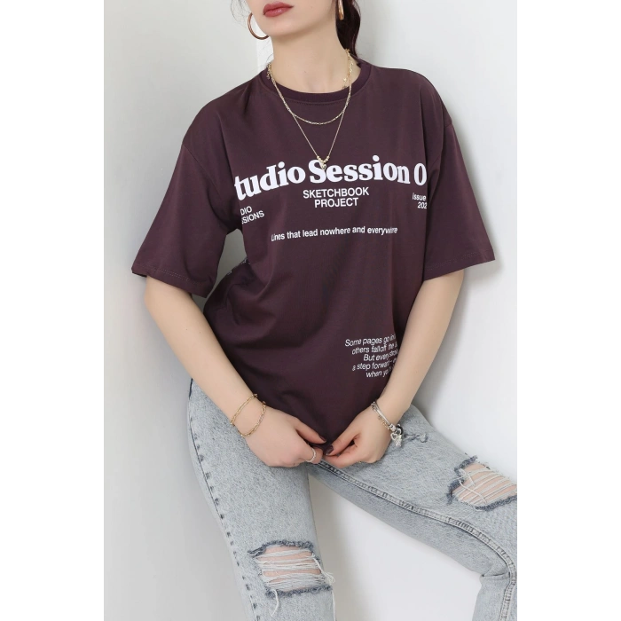 Kompakt Penye Unisex Tişört Mürdüm - 55064.1872.