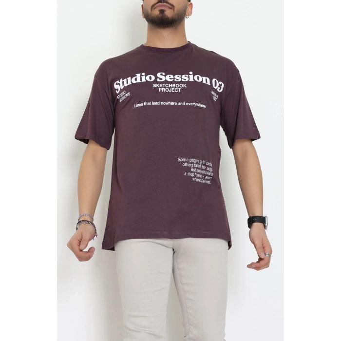 Kompakt Penye Unisex Tişört Mürdüm - 55064.1872.