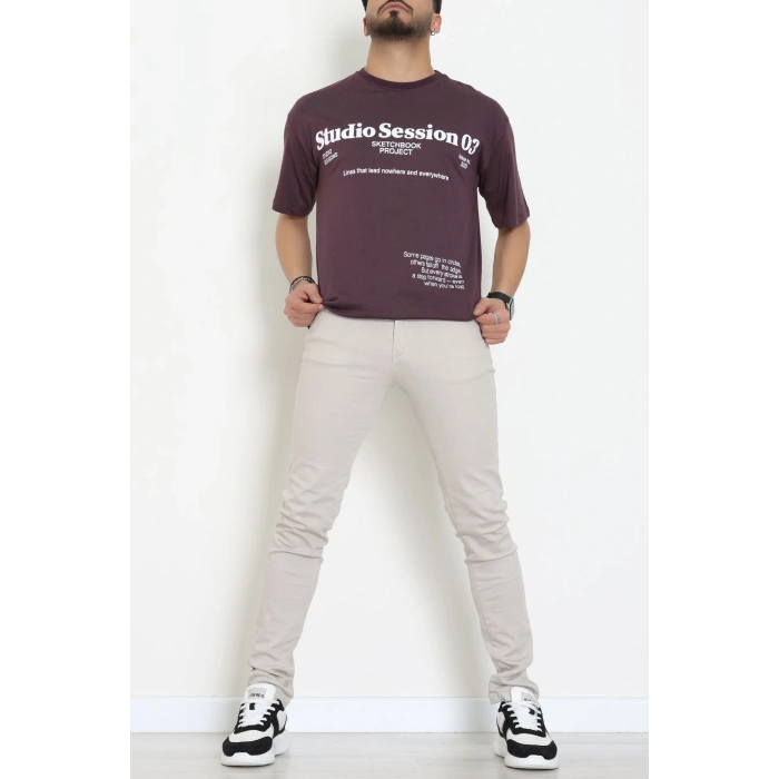 Kompakt Penye Unisex Tişört Mürdüm - 55064.1872.