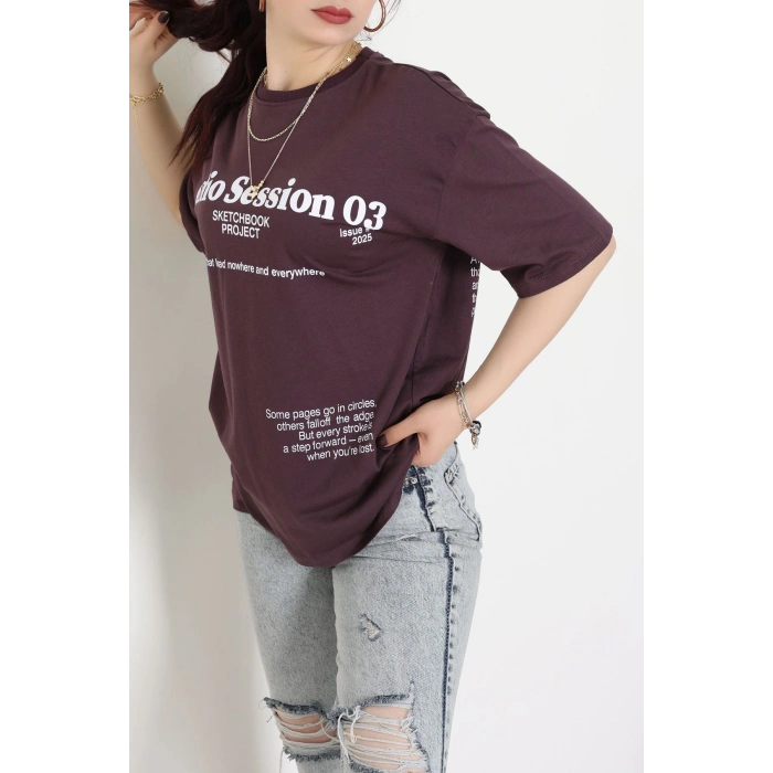 Kompakt Penye Unisex Tişört Mürdüm - 55064.1872.